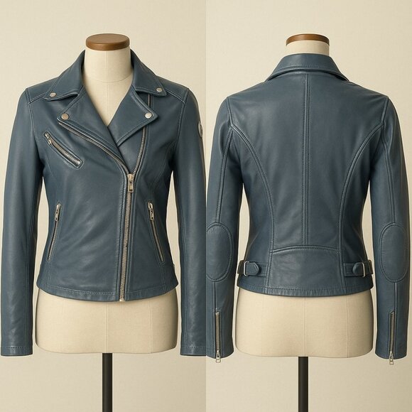 Mauritius Jackets & Blazers - SOLD Mauritius Lamb Leather Moto Jacket Denim Blue